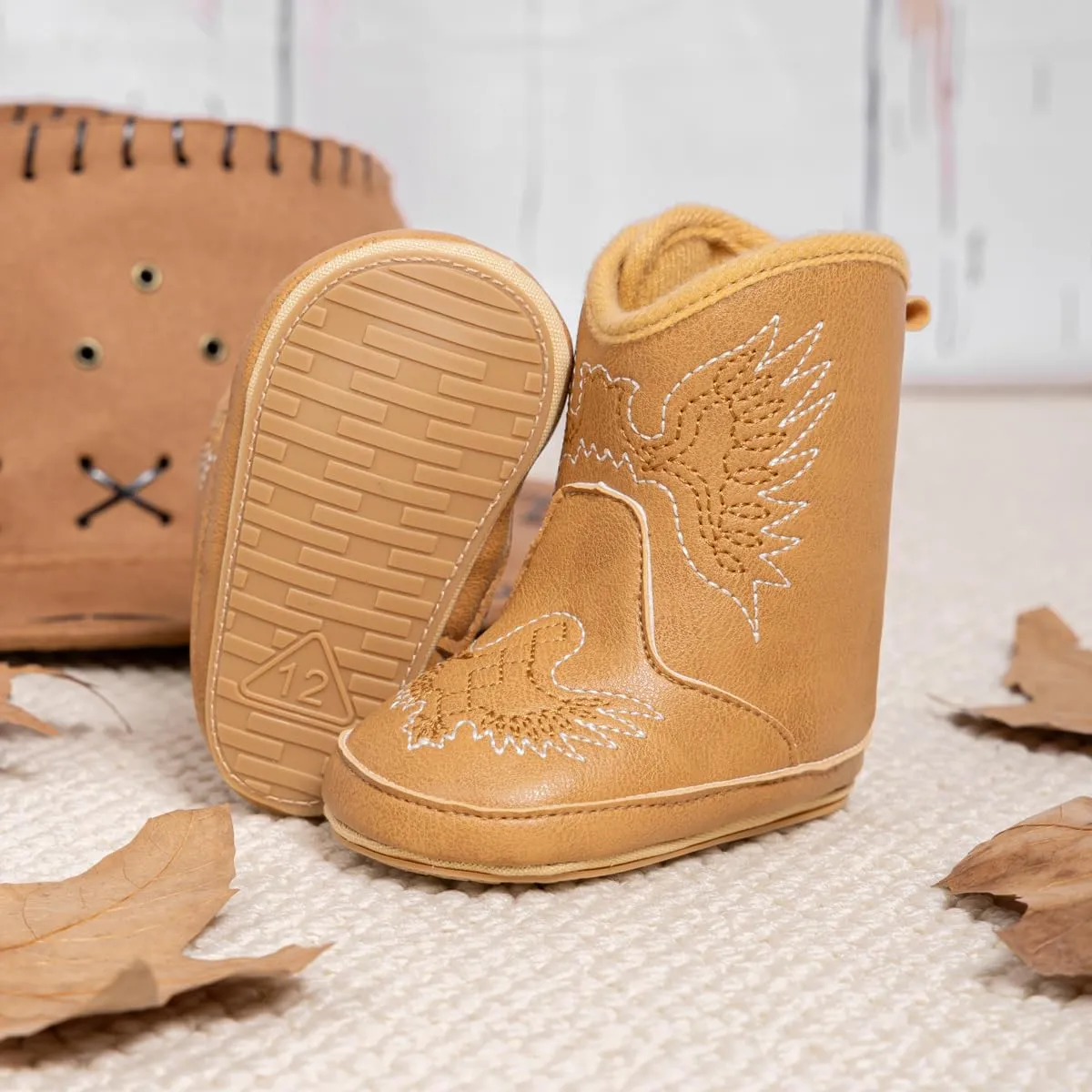 HsdsBebe Baby Boys Girls Western Cowboy Boots Infant Moccasins High Top Booties Toddler Soft Sole Non-Slip First Walker Crib Shoes
