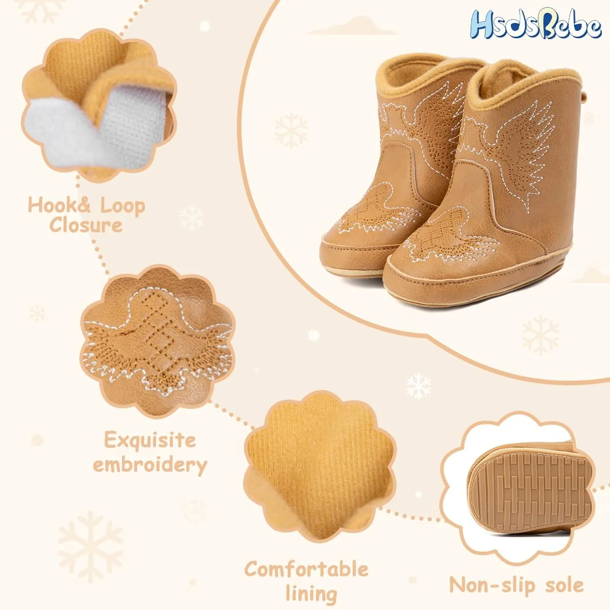 HsdsBebe Baby Boys Girls Western Cowboy Boots Infant Moccasins High Top Booties Toddler Soft Sole Non-Slip First Walker Crib Shoes