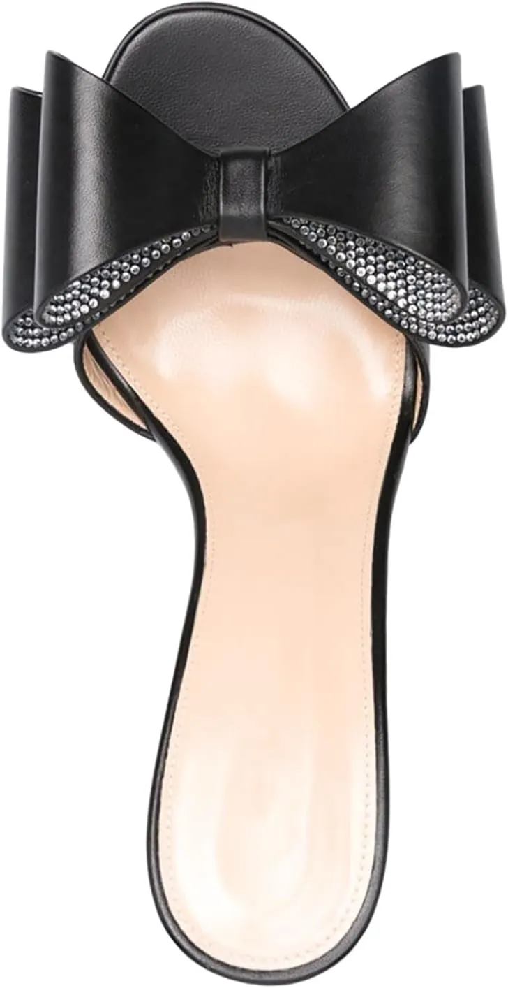 iadore Women Chic Stiletto High Heel Shoes Fashion Rhinestone Studded Slip on Open Round Toe Matte Sexy Sandals Size 5-12 US