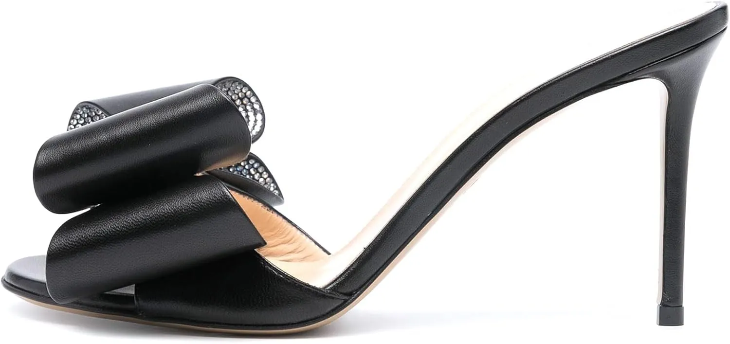 iadore Women Chic Stiletto High Heel Shoes Fashion Rhinestone Studded Slip on Open Round Toe Matte Sexy Sandals Size 5-12 US