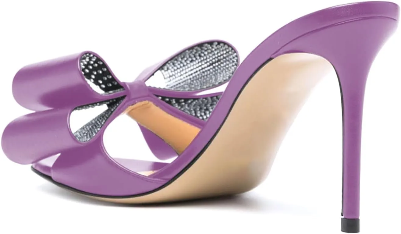 iadore Women Chic Stiletto High Heel Shoes Fashion Rhinestone Studded Slip on Open Round Toe Matte Sexy Sandals Size 5-12 US