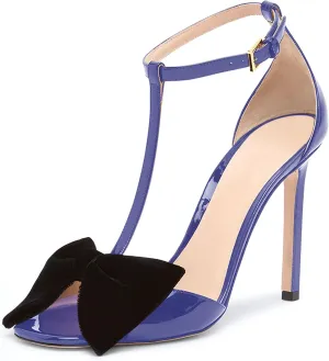 iadore Women Fashion Stiletto High Heel Shoes Open Square Toe with Bowknots Ankle Straps Buckle Sexy Summer Sandals Size 5-12 US