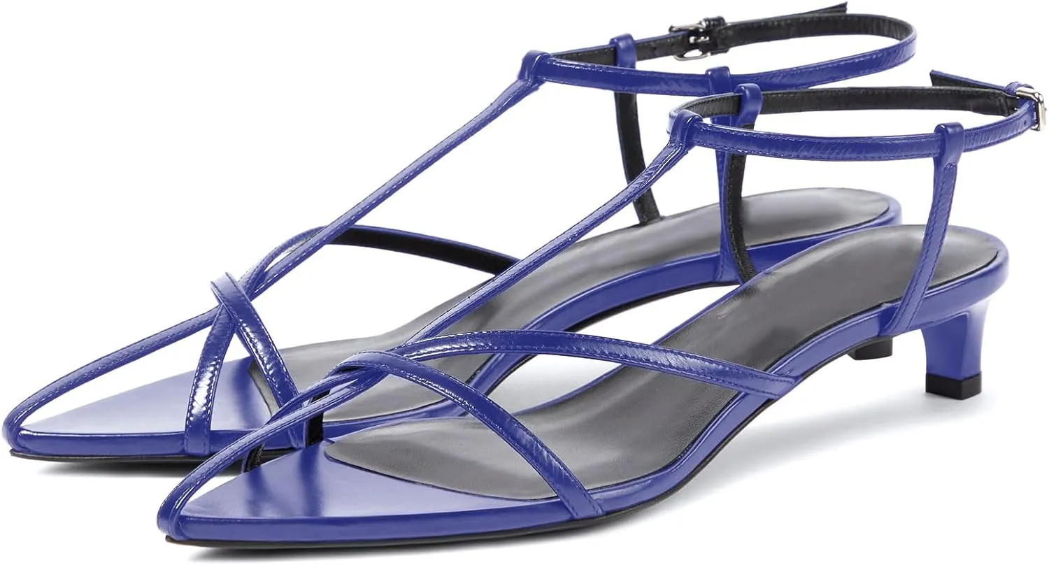 iadore Women Sexy Kitten Low Heel Sandals Retro Ankle Straps with Buckle Shoes Open Toe Summer Dress Sandals Size 5-12 US