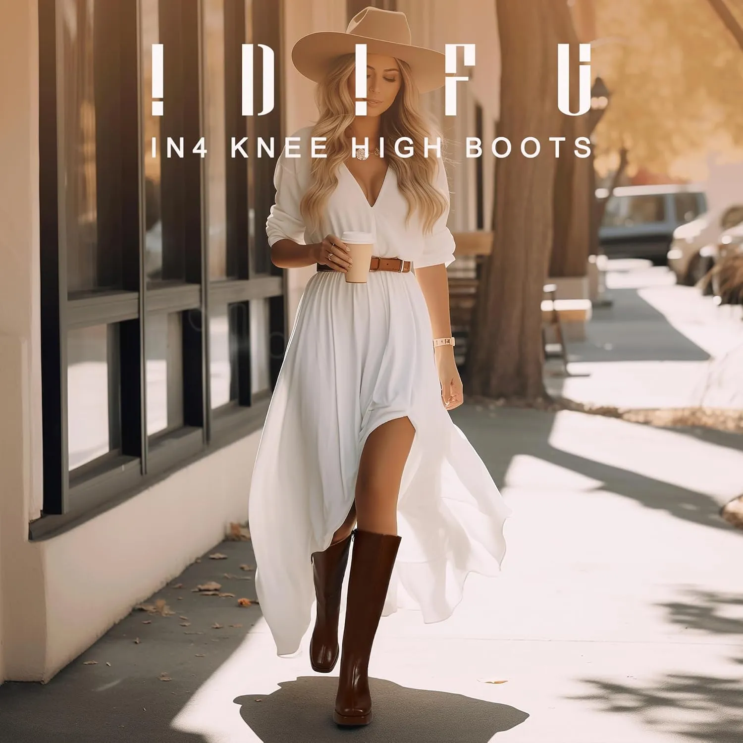 IDIFU IN4 Knee High Boots Women Platform Boots Tall High Long Square Toe Chunky Gogo Block Heel Boots Fall Dress Comfortable Fashion Cute Sexy Dance Booties for Women Zipper Heeled Boots