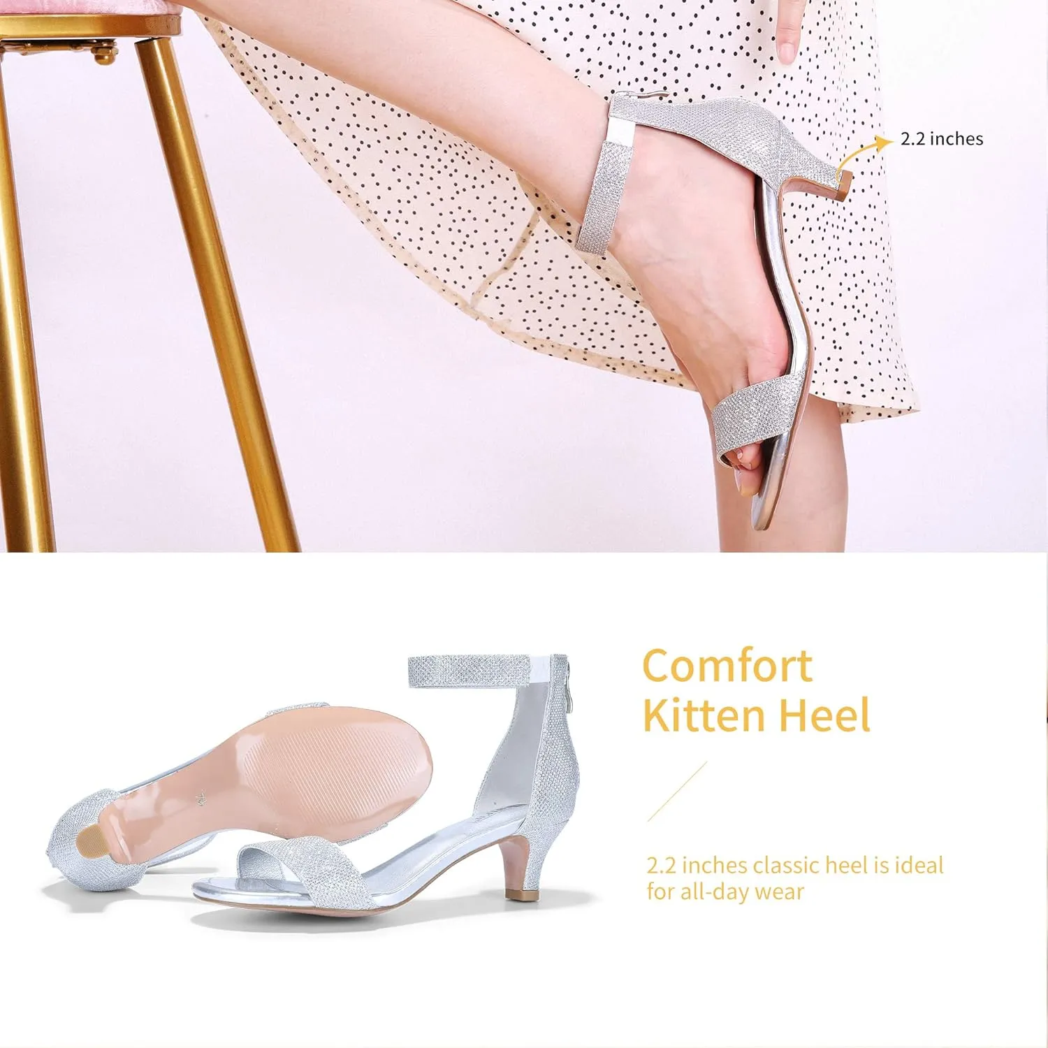 IDIFU Kitten Heels for Women IN2 Low Heels Open Toe Ankle Strap Heeled Sandals Wedding Bridal Evening Prom Party Dress Shoes Womens Heels With Zipper