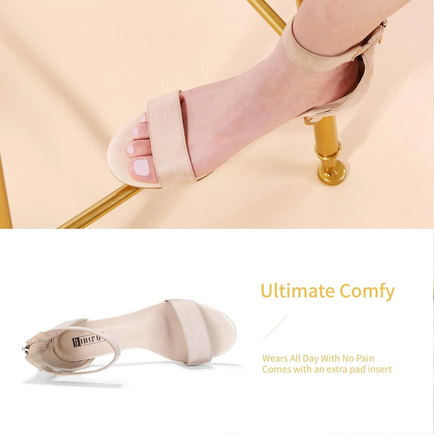 IDIFU Kitten Heels for Women IN2 Low Heels Open Toe Ankle Strap Heeled Sandals Wedding Bridal Evening Prom Party Dress Shoes Womens Heels With Zipper