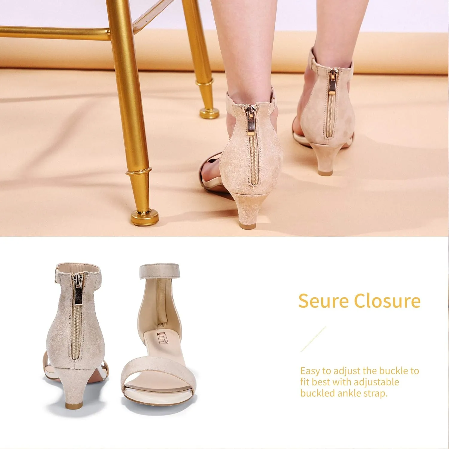 IDIFU Kitten Heels for Women IN2 Low Heels Open Toe Ankle Strap Heeled Sandals Wedding Bridal Evening Prom Party Dress Shoes Womens Heels With Zipper