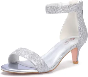 IDIFU Kitten Heels for Women IN2 Low Heels Open Toe Ankle Strap Heeled Sandals Wedding Bridal Evening Prom Party Dress Shoes Womens Heels With Zipper
