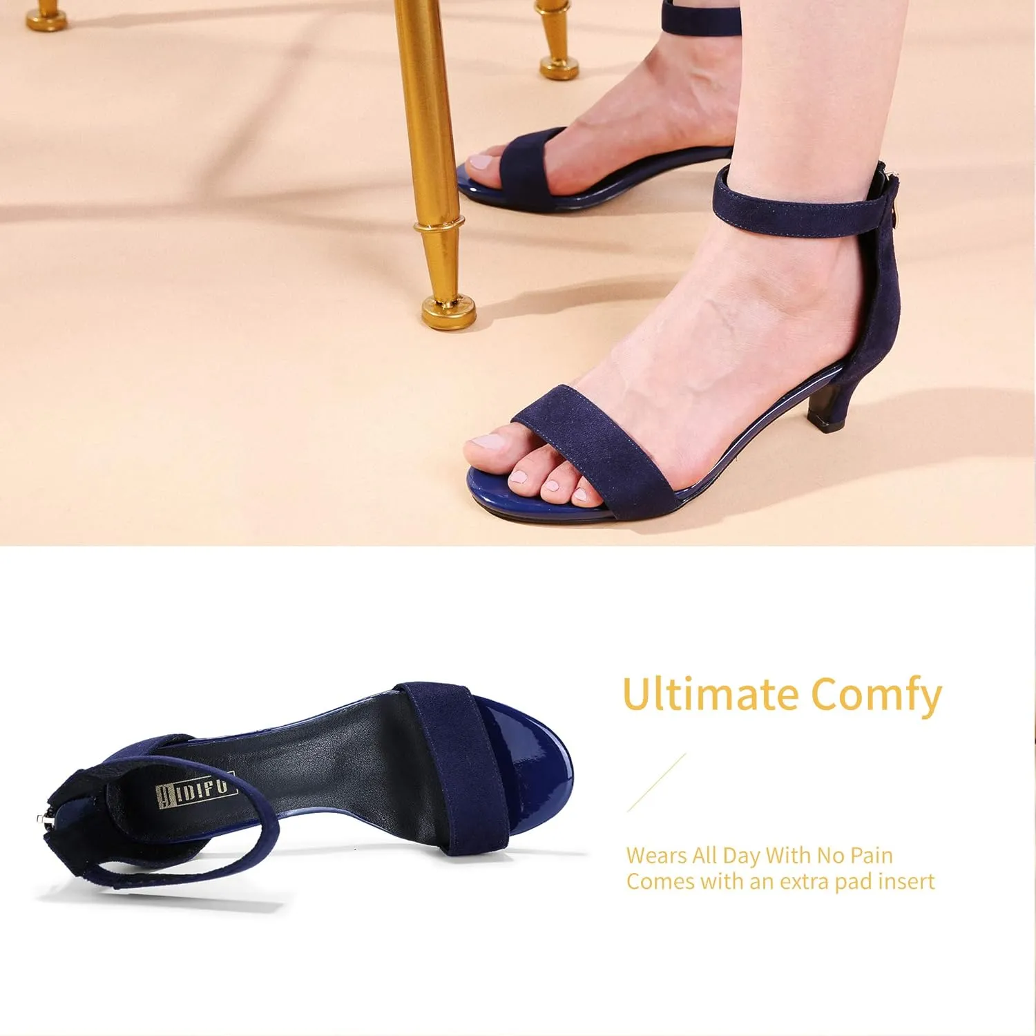 IDIFU Kitten Heels for Women IN2 Low Heels Open Toe Ankle Strap Heeled Sandals Wedding Bridal Evening Prom Party Dress Shoes Womens Heels With Zipper