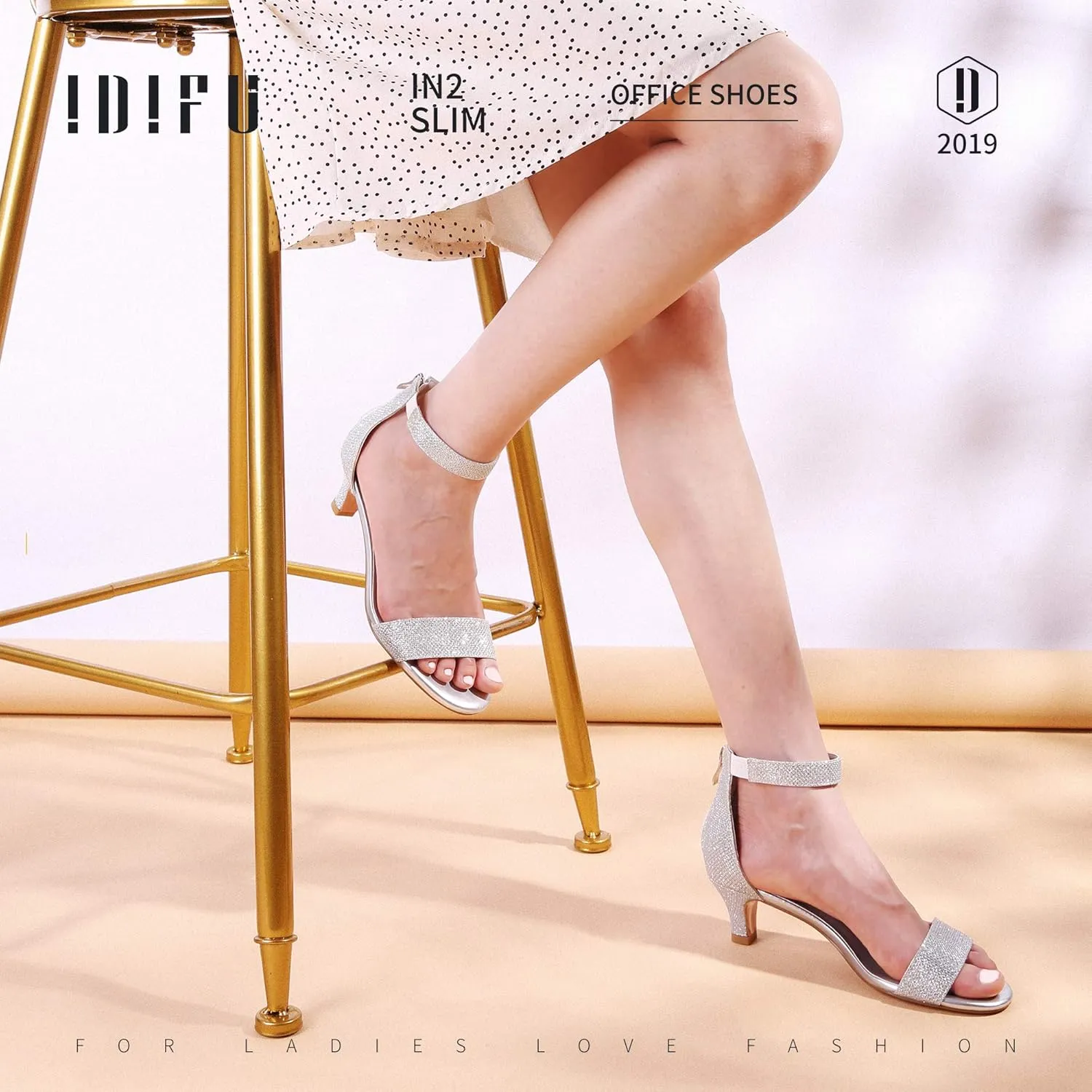 IDIFU Kitten Heels for Women IN2 Low Heels Open Toe Ankle Strap Heeled Sandals Wedding Bridal Evening Prom Party Dress Shoes Womens Heels With Zipper