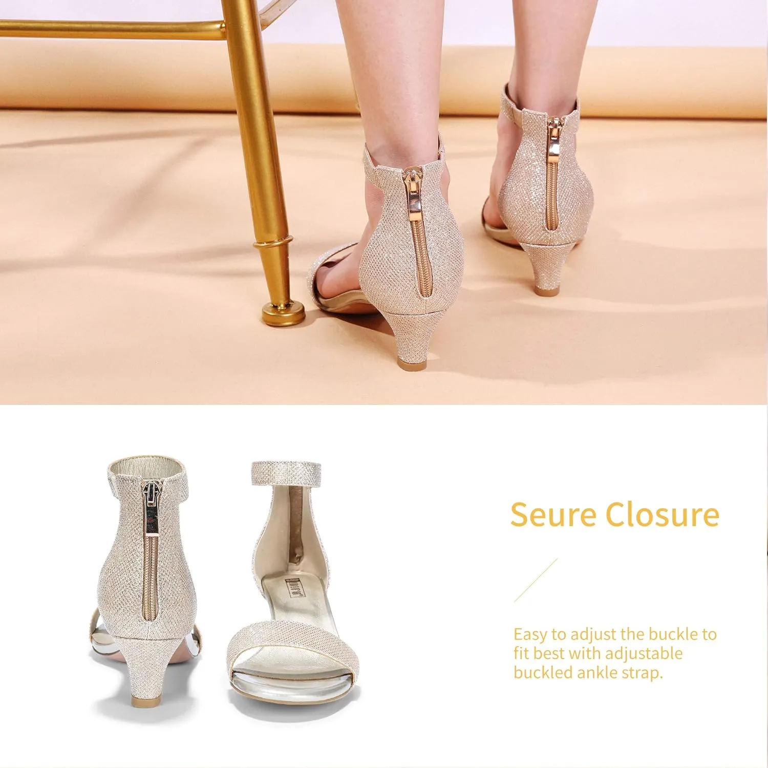IDIFU Kitten Heels for Women IN2 Low Heels Open Toe Ankle Strap Heeled Sandals Wedding Bridal Evening Prom Party Dress Shoes Womens Heels With Zipper