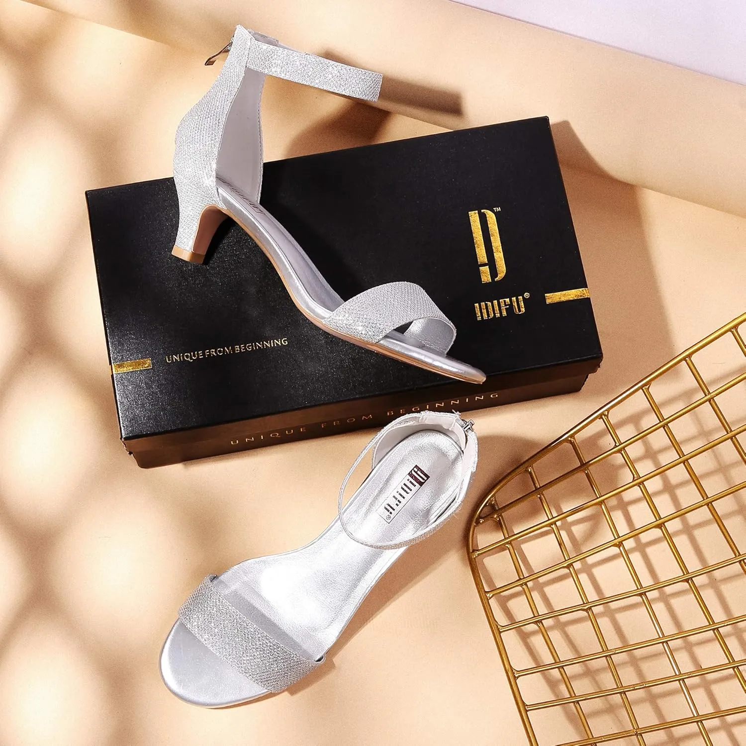 IDIFU Kitten Heels for Women IN2 Low Heels Open Toe Ankle Strap Heeled Sandals Wedding Bridal Evening Prom Party Dress Shoes Womens Heels With Zipper