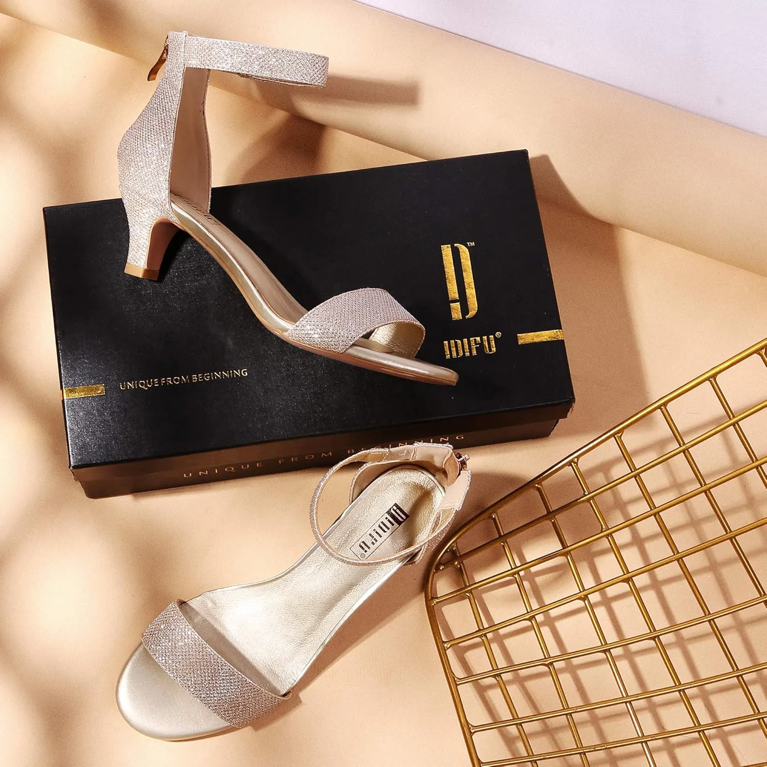 IDIFU Kitten Heels for Women IN2 Low Heels Open Toe Ankle Strap Heeled Sandals Wedding Bridal Evening Prom Party Dress Shoes Womens Heels With Zipper