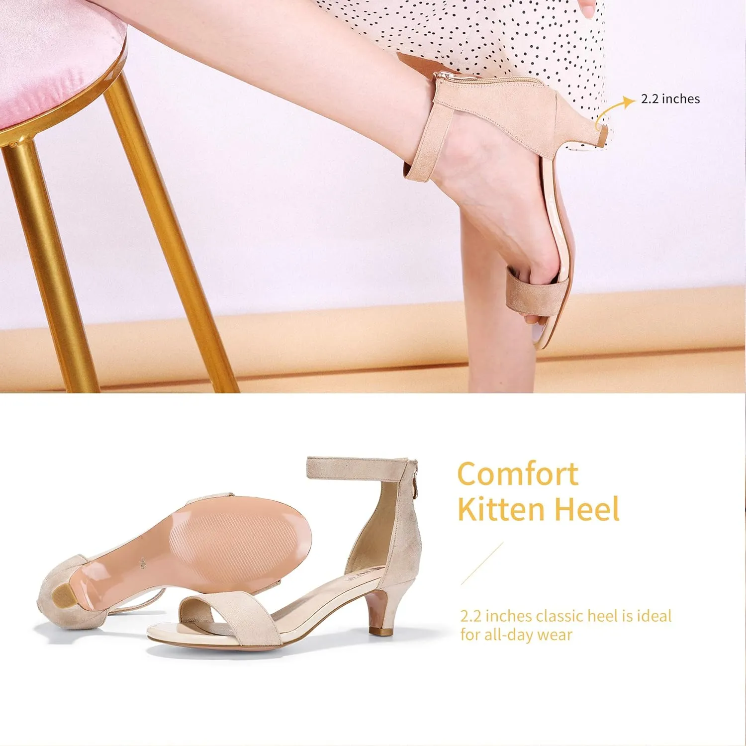 IDIFU Kitten Heels for Women IN2 Low Heels Open Toe Ankle Strap Heeled Sandals Wedding Bridal Evening Prom Party Dress Shoes Womens Heels With Zipper