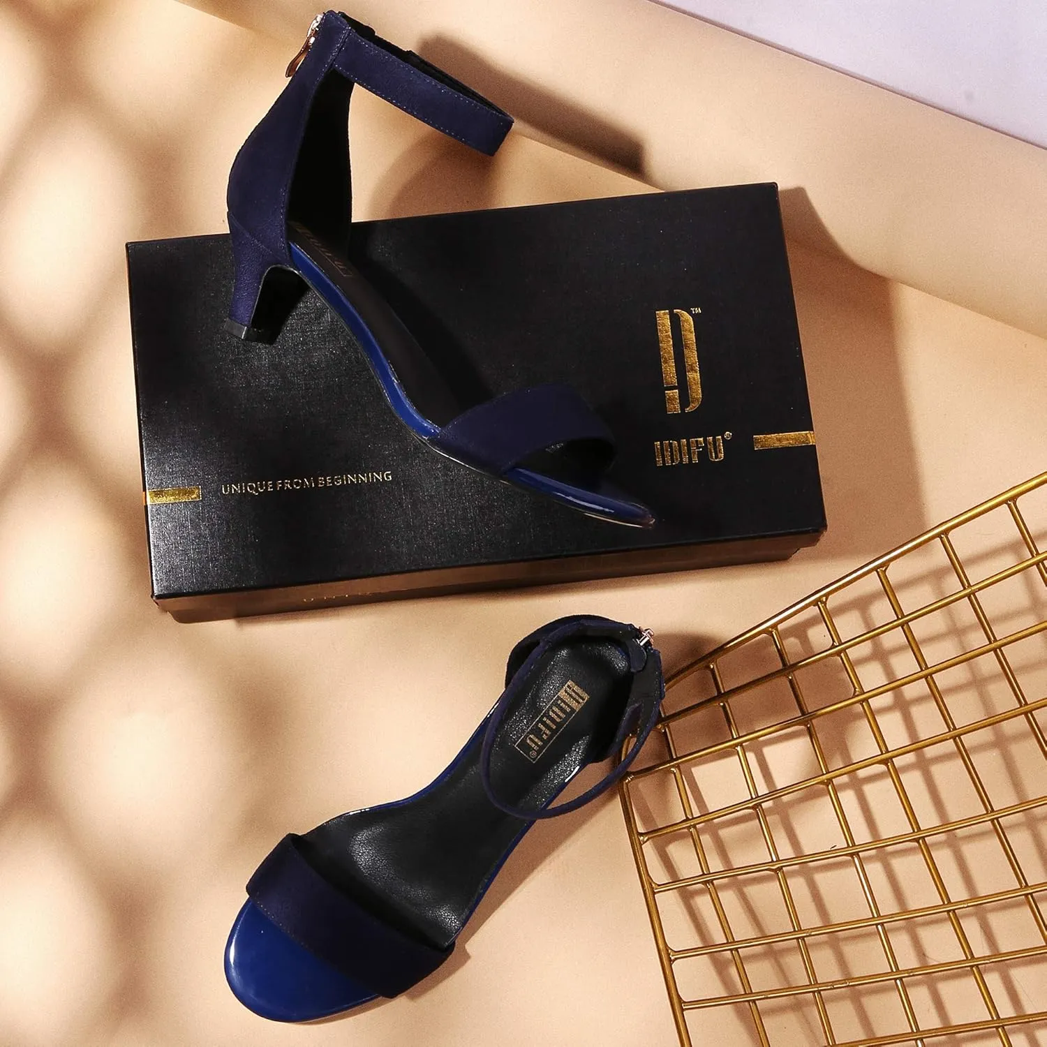 IDIFU Kitten Heels for Women IN2 Low Heels Open Toe Ankle Strap Heeled Sandals Wedding Bridal Evening Prom Party Dress Shoes Womens Heels With Zipper