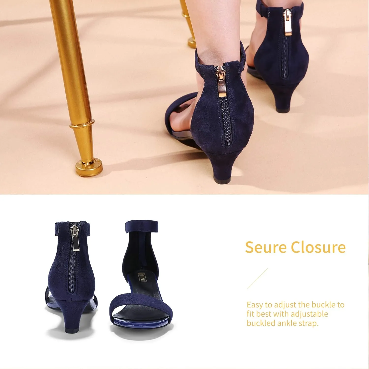 IDIFU Kitten Heels for Women IN2 Low Heels Open Toe Ankle Strap Heeled Sandals Wedding Bridal Evening Prom Party Dress Shoes Womens Heels With Zipper