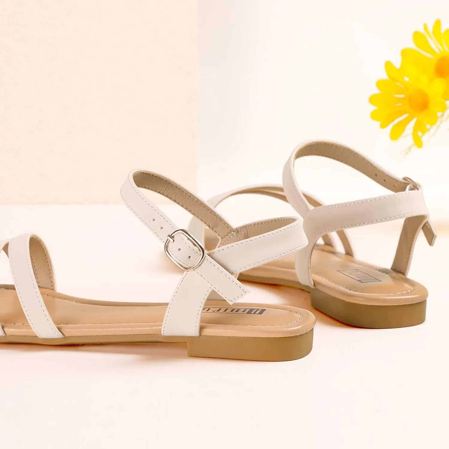 IDIFU Women's Flat Sandals Dressy Summer Strappy Sandals Open Toe Slingback Ankle Strap Dress Sandals with Two Toe Strap Wedding Prom Beach Bride Bridesmaid Sandals Comfortable Fashion Cute Sandals
