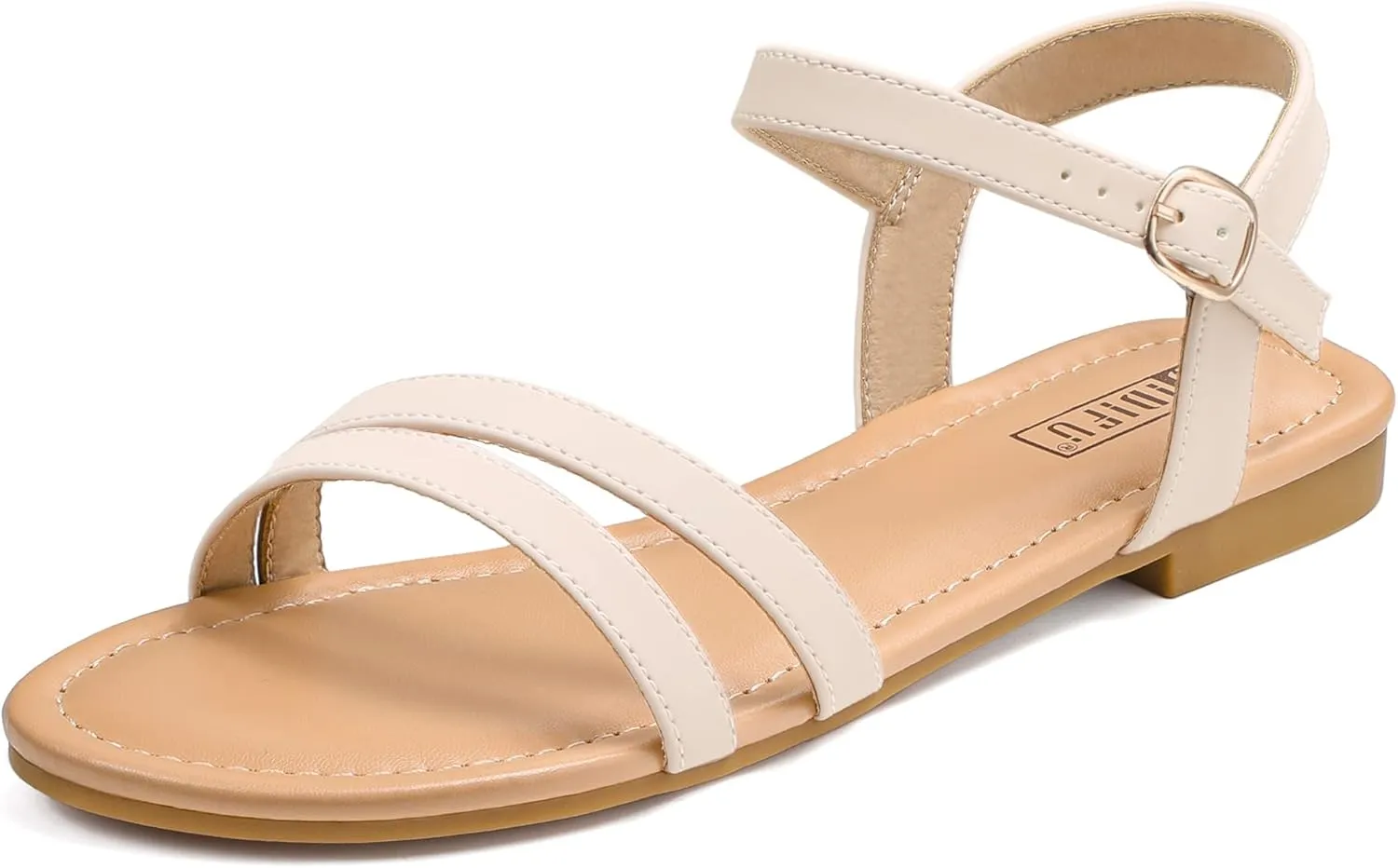 IDIFU Women's Flat Sandals Dressy Summer Strappy Sandals Open Toe Slingback Ankle Strap Dress Sandals with Two Toe Strap Wedding Prom Beach Bride Bridesmaid Sandals Comfortable Fashion Cute Sandals