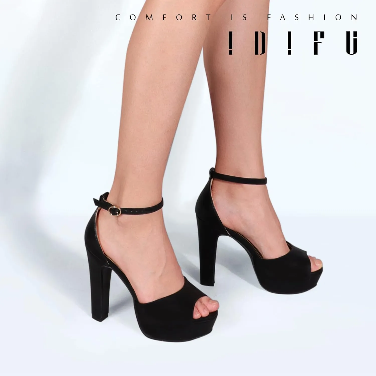 IDIFU Women's Platform Chunky High Heels Dress Sandals Peep Toe Ankle Strap Wedding Party Evening Shoes for Women Bride