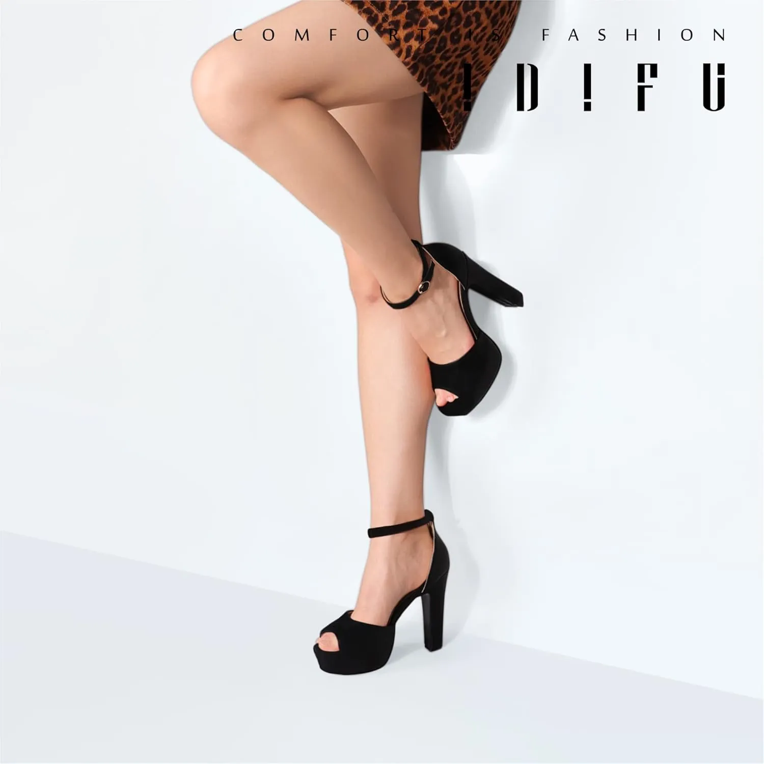 IDIFU Women's Platform Chunky High Heels Dress Sandals Peep Toe Ankle Strap Wedding Party Evening Shoes for Women Bride