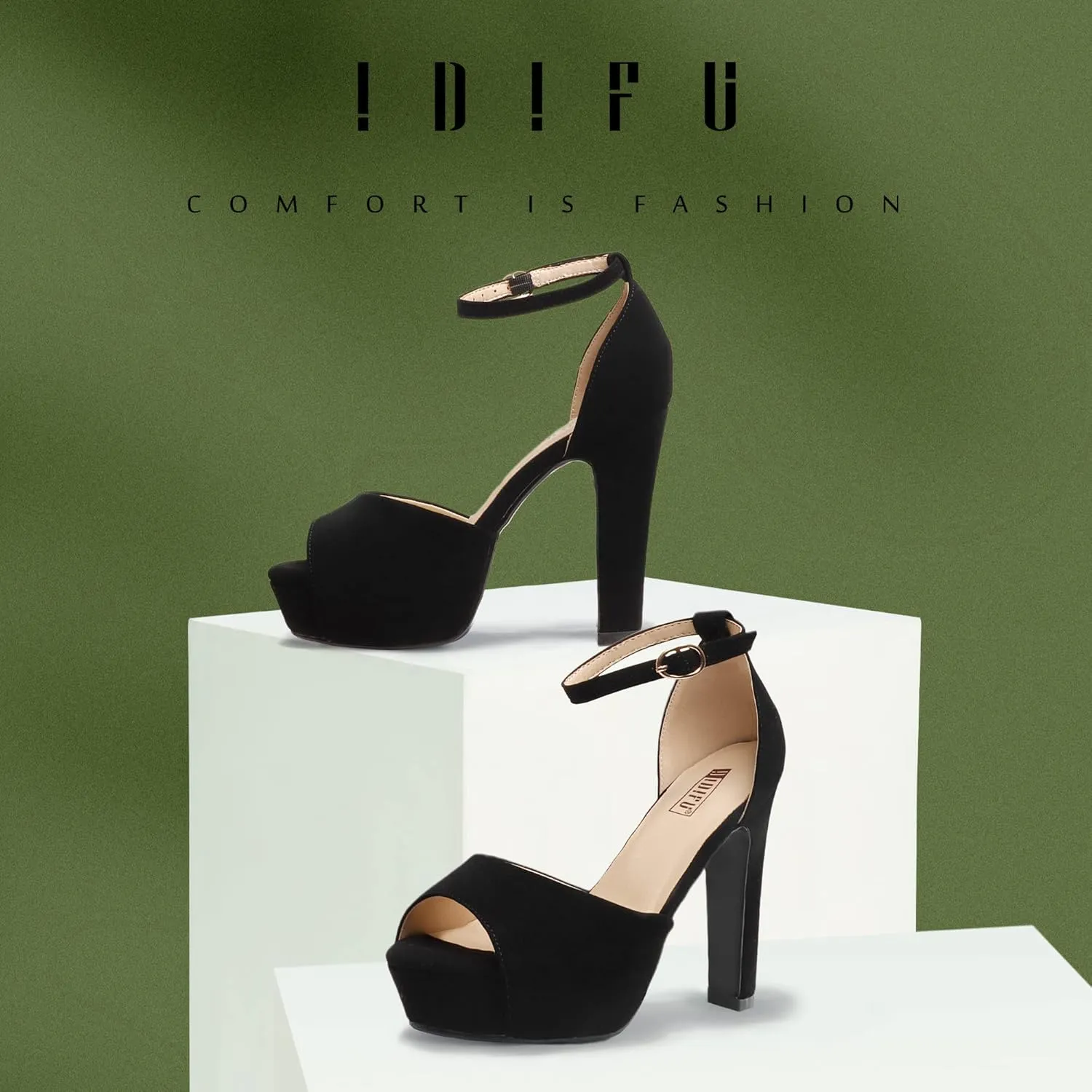 IDIFU Women's Platform Chunky High Heels Dress Sandals Peep Toe Ankle Strap Wedding Party Evening Shoes for Women Bride