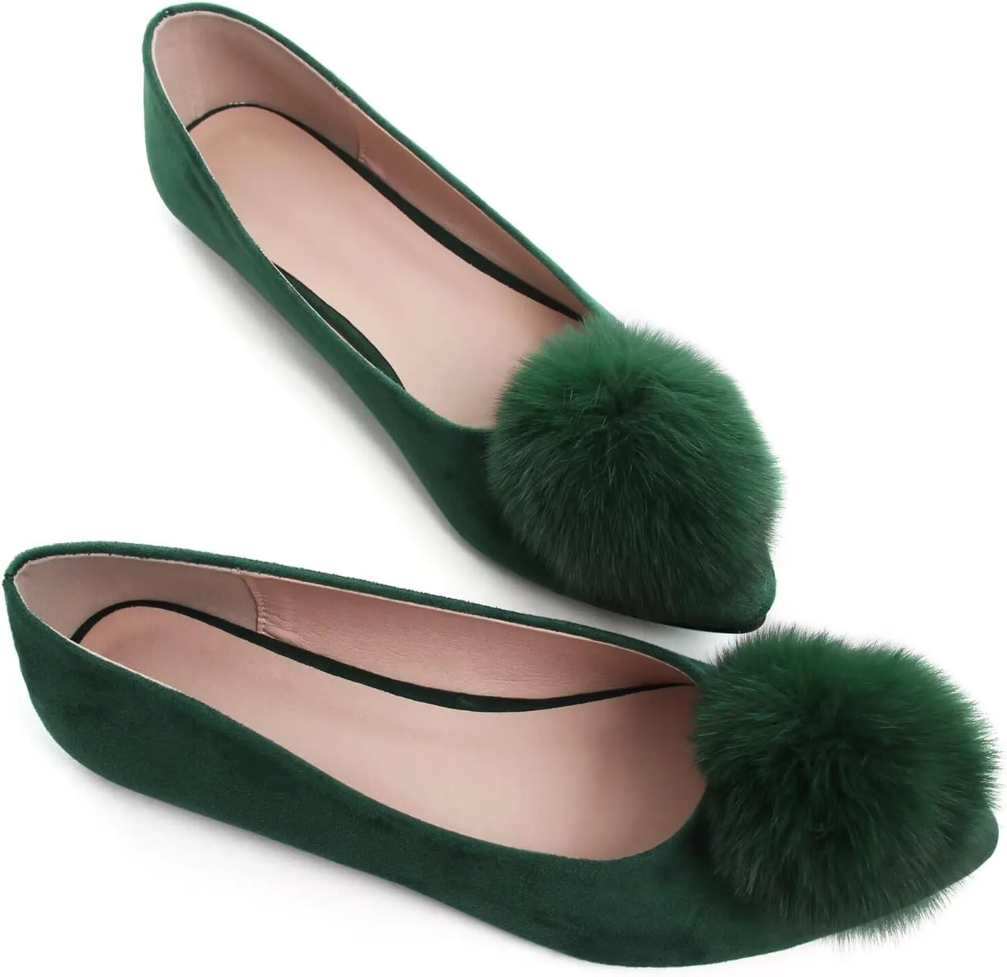 INEELUYI Women's Pom Pom Ballets Flats Pointy Toe Slip on Dress Flats Loafers Wedding Bowknot Shoes