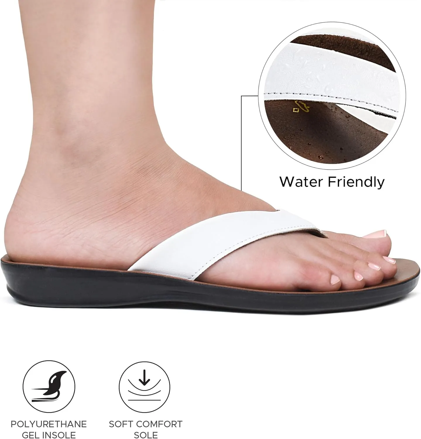 Iris Soft Toe Post Casual Flats Outdoor Indoor Essentials Dressy Slip On Slides Man-Made Leather Flip Flops for Women Sandals Comfortable Summer