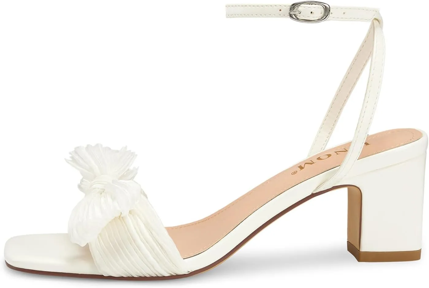 ISNOM Women's Bow Knot Heeled Sandals Ankle Buckle Strap Open Toe Block Chunky Heel Bride Wedding Party Fashion Heels