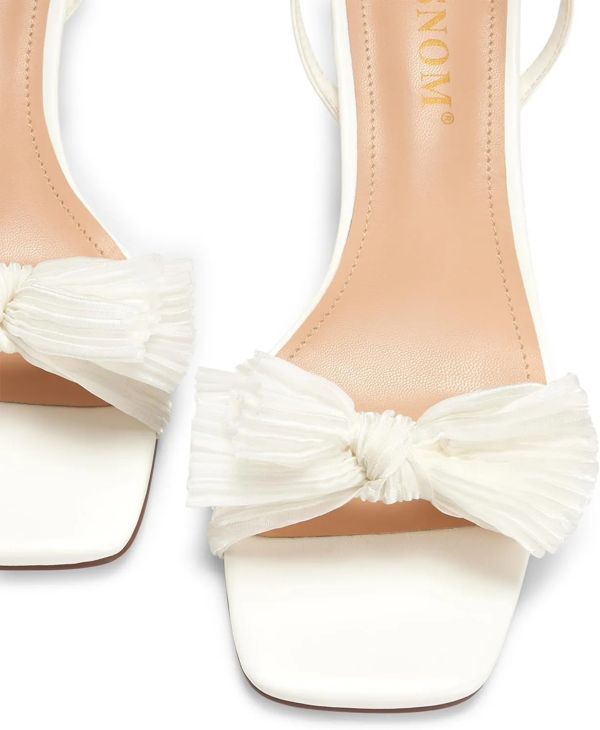 ISNOM Women's Bow Knot Heeled Sandals Ankle Buckle Strap Open Toe Block Chunky Heel Bride Wedding Party Fashion Heels