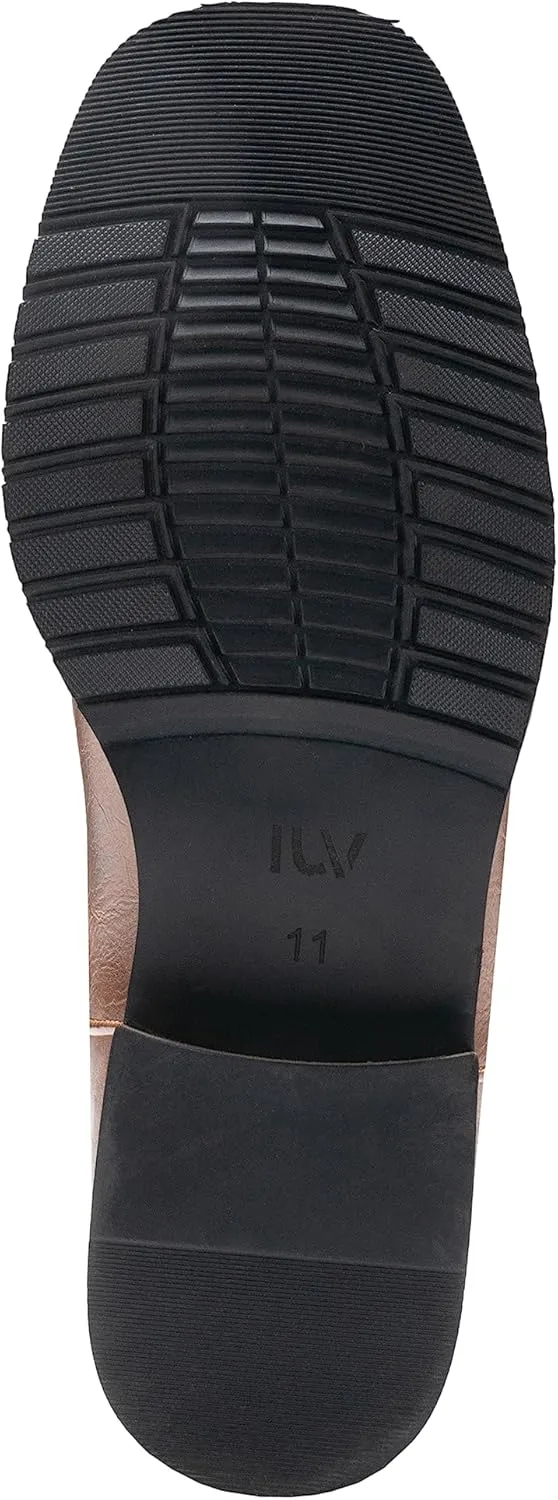 IUV Cowboy Boots For Men Western Boot Classic Embroidered Square Toe Pull On Mid-Calf Boots Round Hole