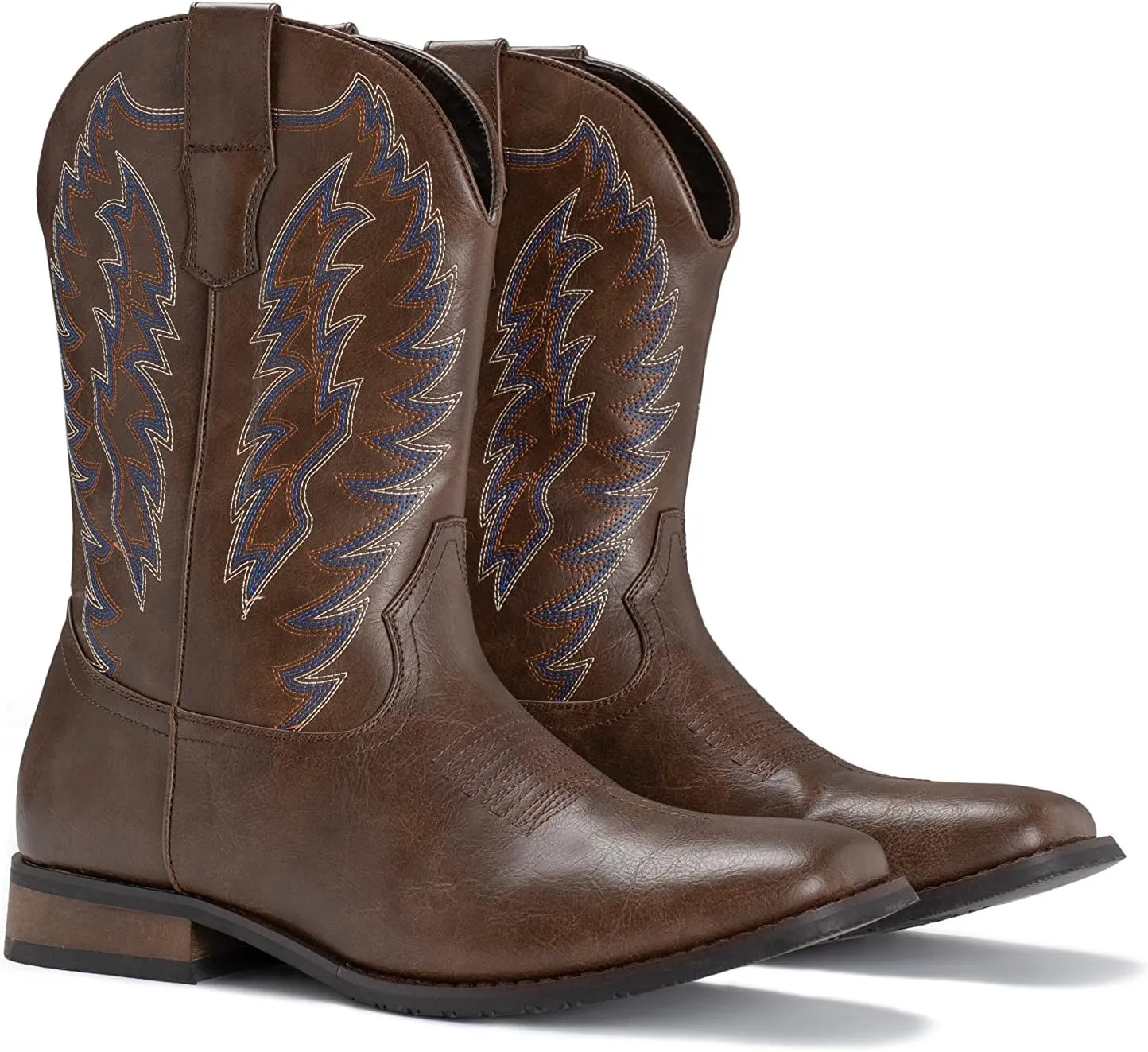 IUV Cowboy Boots For Men Wide Foot Square Toe Western Boots with Classic Embroidered Durable Slip on Boots