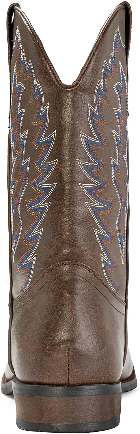 IUV Cowboy Boots For Men Wide Foot Square Toe Western Boots with Classic Embroidered Durable Slip on Boots