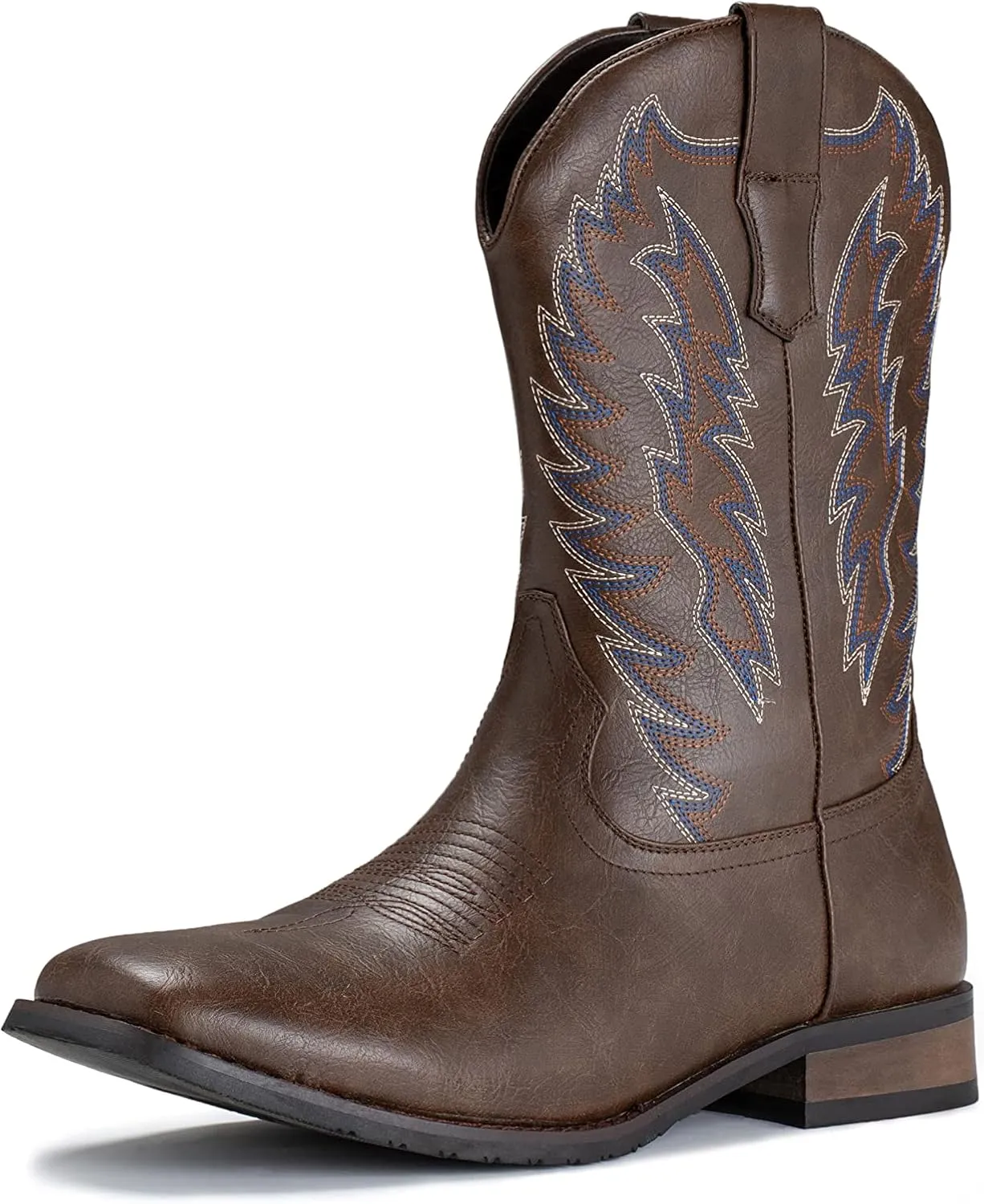 IUV Cowboy Boots For Men Wide Foot Square Toe Western Boots with Classic Embroidered Durable Slip on Boots