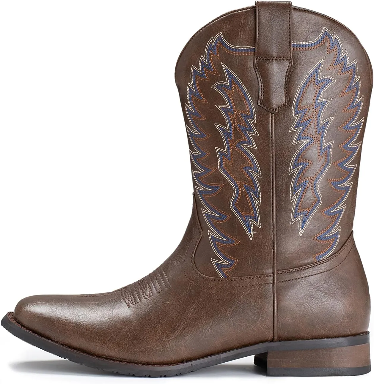 IUV Cowboy Boots For Men Wide Foot Square Toe Western Boots with Classic Embroidered Durable Slip on Boots