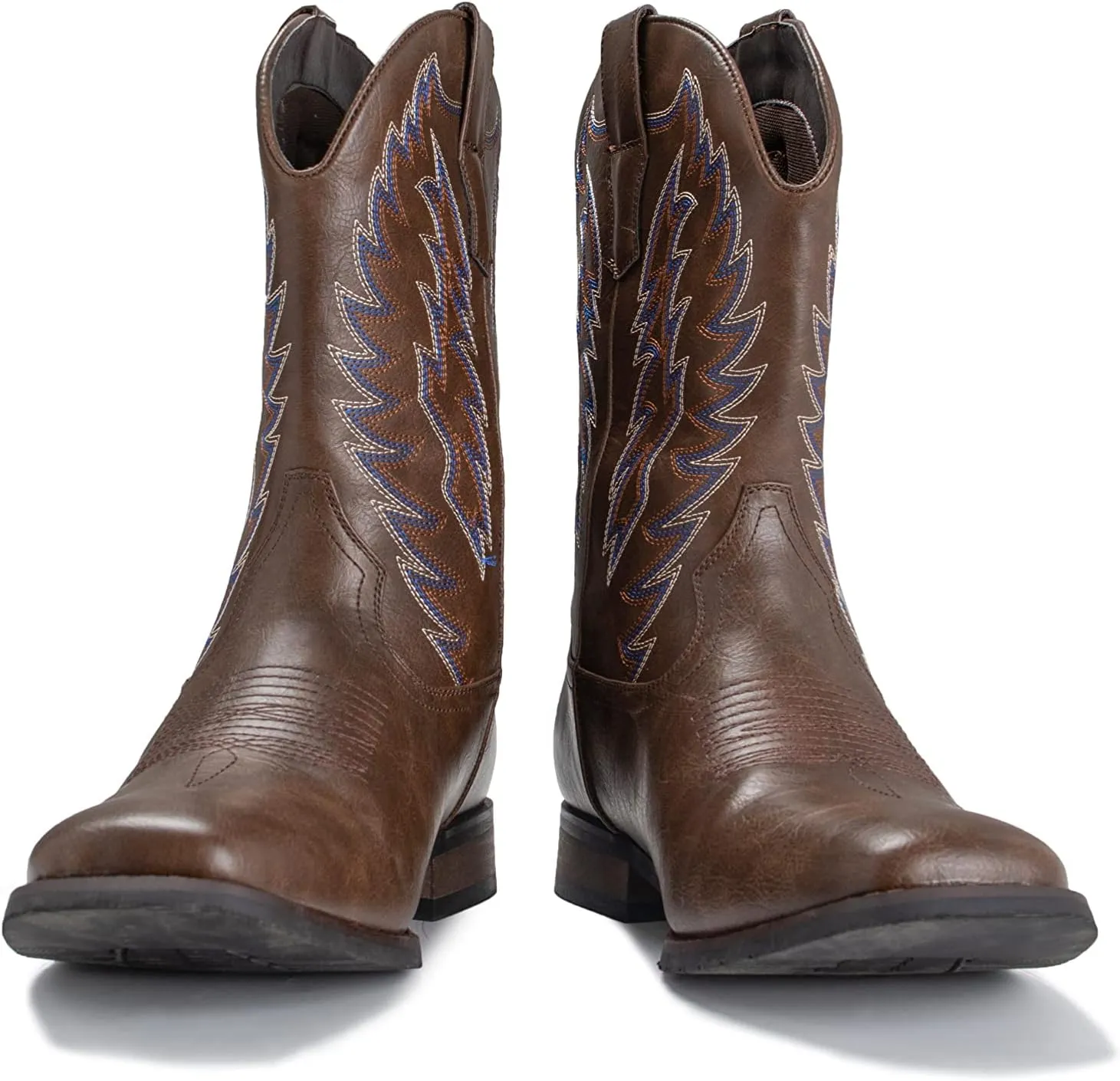 IUV Cowboy Boots For Men Wide Foot Square Toe Western Boots with Classic Embroidered Durable Slip on Boots