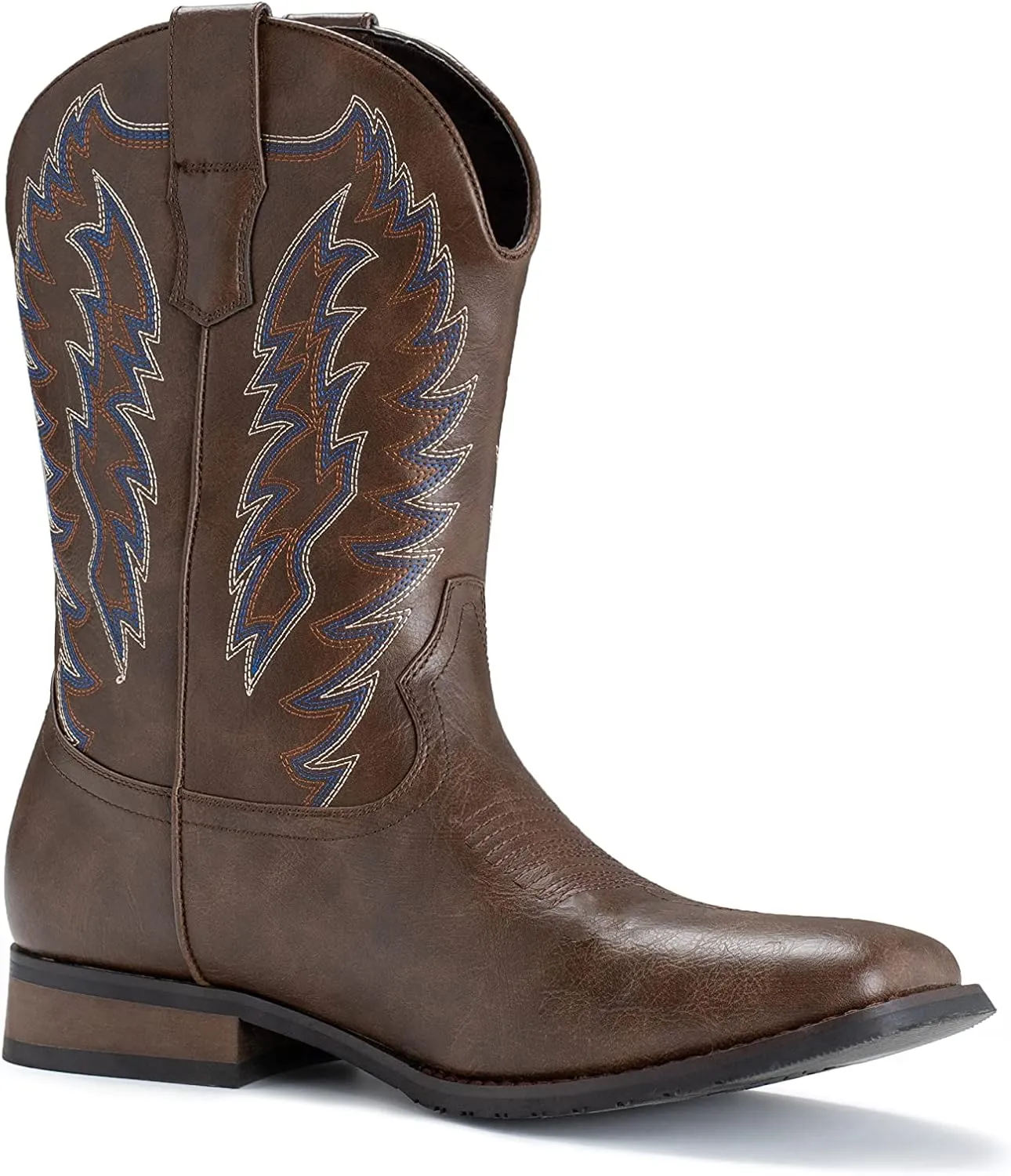 IUV Cowboy Boots For Men Wide Foot Square Toe Western Boots with Classic Embroidered Durable Slip on Boots