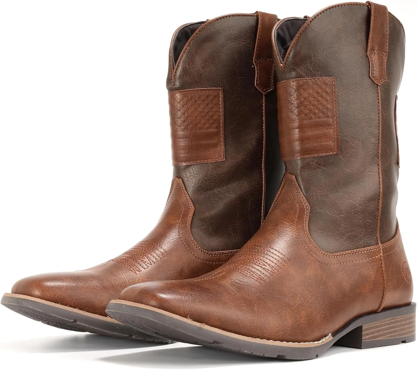 IUV Cowboy Boots For Men Wide Western Boot Traditional American Flag Retro Square Toe Country Work Boots