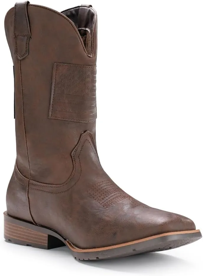IUV Cowboy Boots For Men Wide Western Boot Traditional American Flag Retro Square Toe Country Work Boots