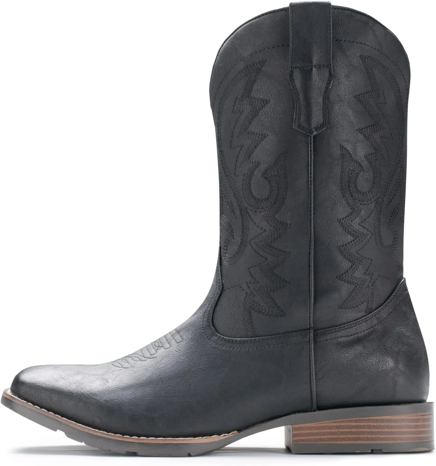 IUV Cowboy Boots For Men with Wide Square Toe Western Retro Boot Durable Classic Fashionable Embroidered Pull On Slip Resistant Boots
