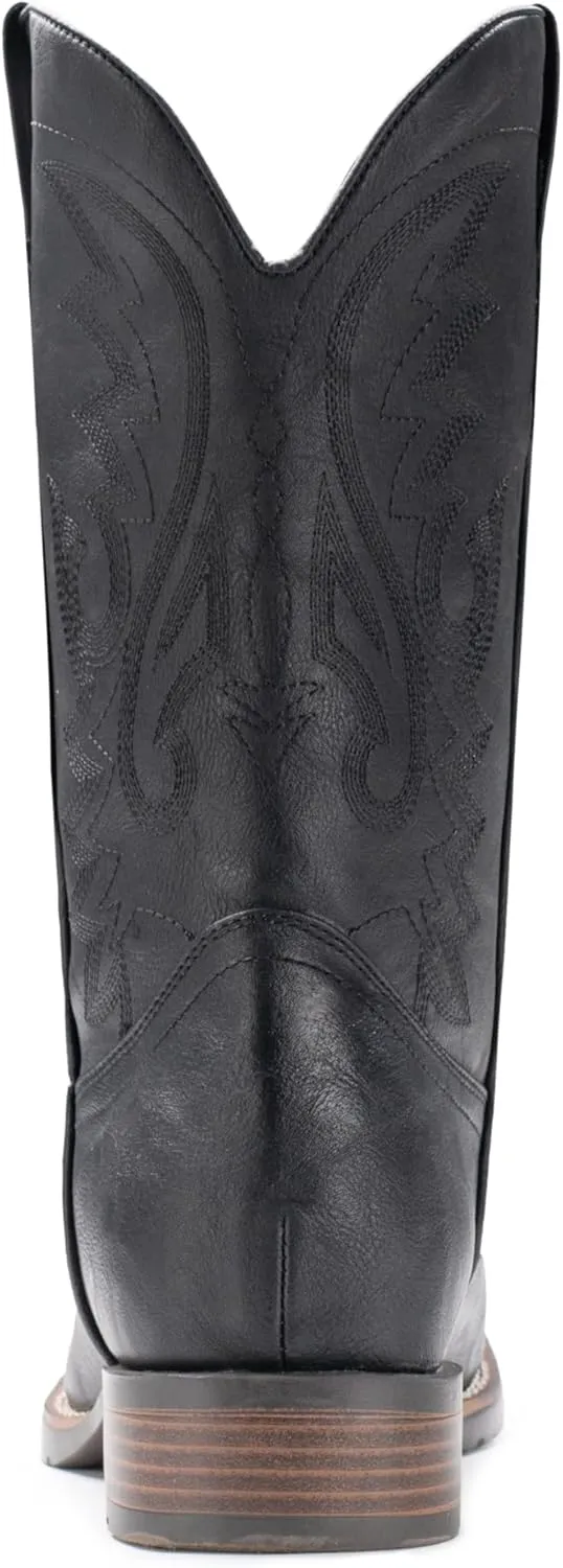 IUV Cowboy Boots For Men with Wide Square Toe Western Retro Boot Durable Classic Fashionable Embroidered Pull On Slip Resistant Boots