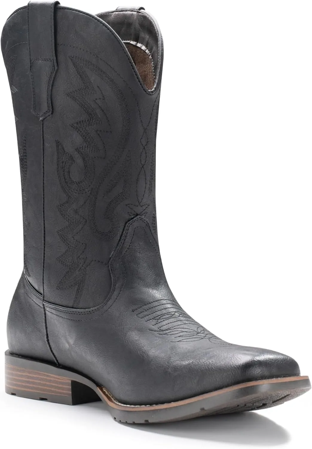 IUV Cowboy Boots For Men with Wide Square Toe Western Retro Boot Durable Classic Fashionable Embroidered Pull On Slip Resistant Boots