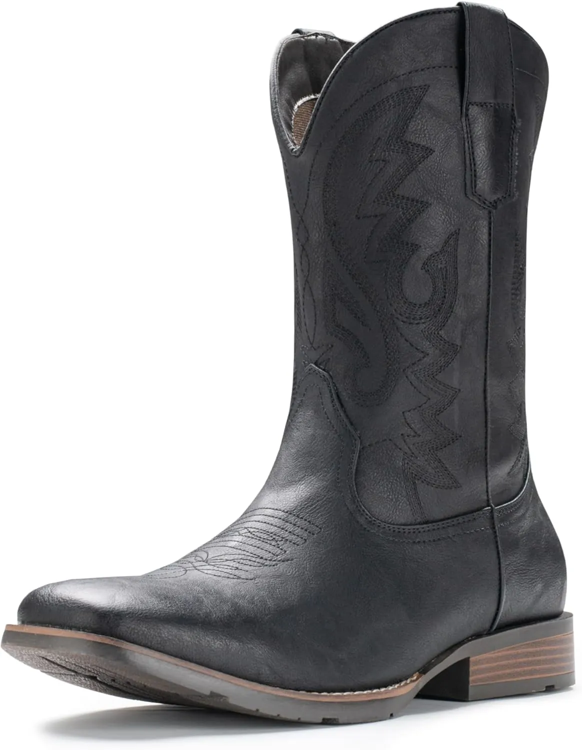 IUV Cowboy Boots For Men with Wide Square Toe Western Retro Boot Durable Classic Fashionable Embroidered Pull On Slip Resistant Boots