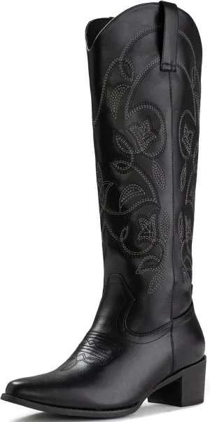 IUV Cowboy Boots For Women Pointy Toe Women's Western Boots Cowgirl Boots Mid Calf Boots