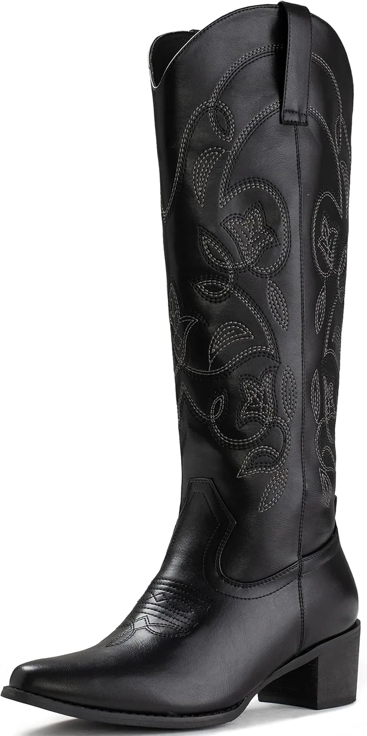 IUV Cowboy Boots For Women Pointy Toe Women's Western Boots Cowgirl Boots Mid Calf Boots