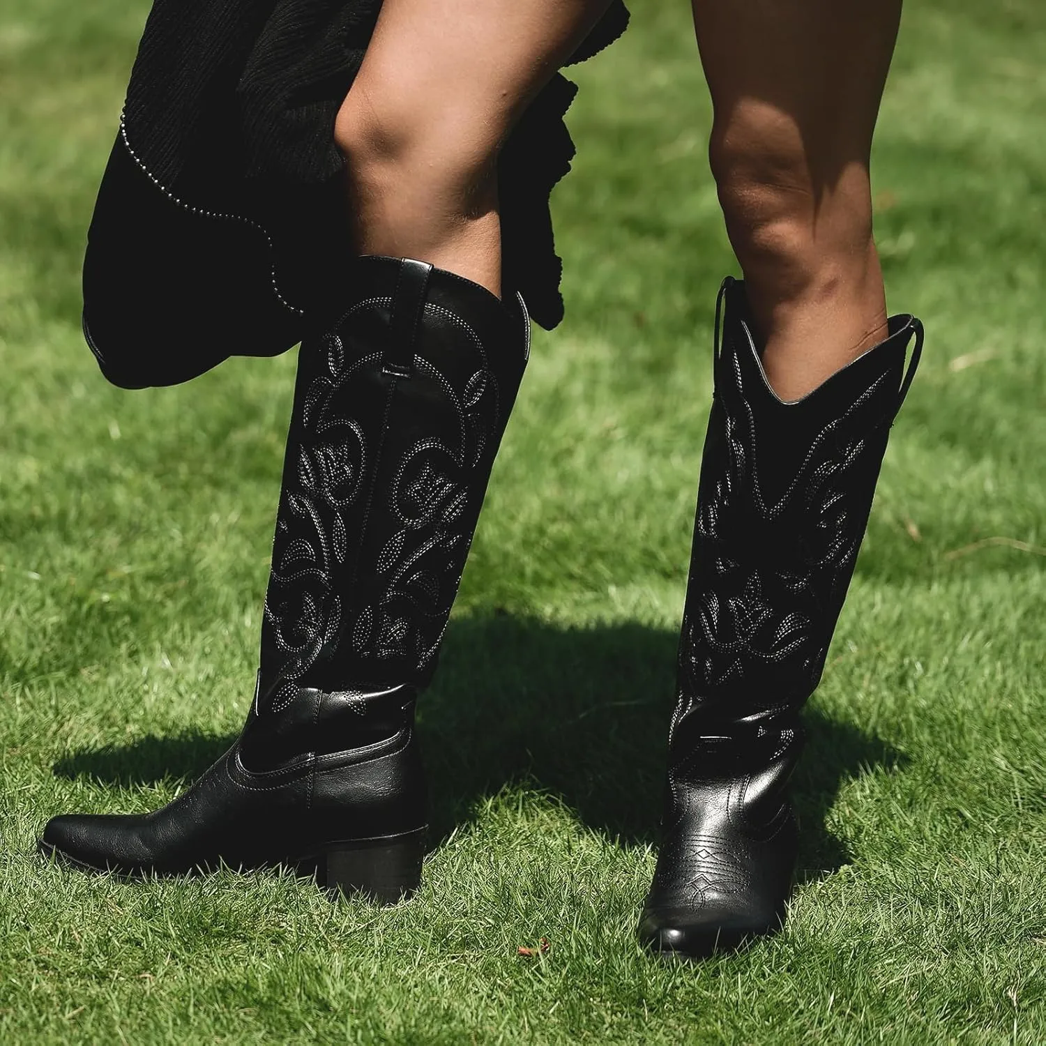 IUV Cowboy Boots For Women Pointy Toe Women's Western Boots Cowgirl Boots Mid Calf Boots