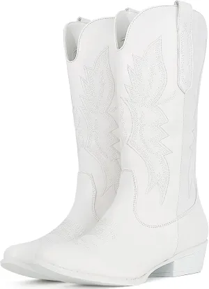 IUV Cowboy Boots For Women Western Boots Cowgirl Boots Pull On Pointy Toe Mid Calf Boots
