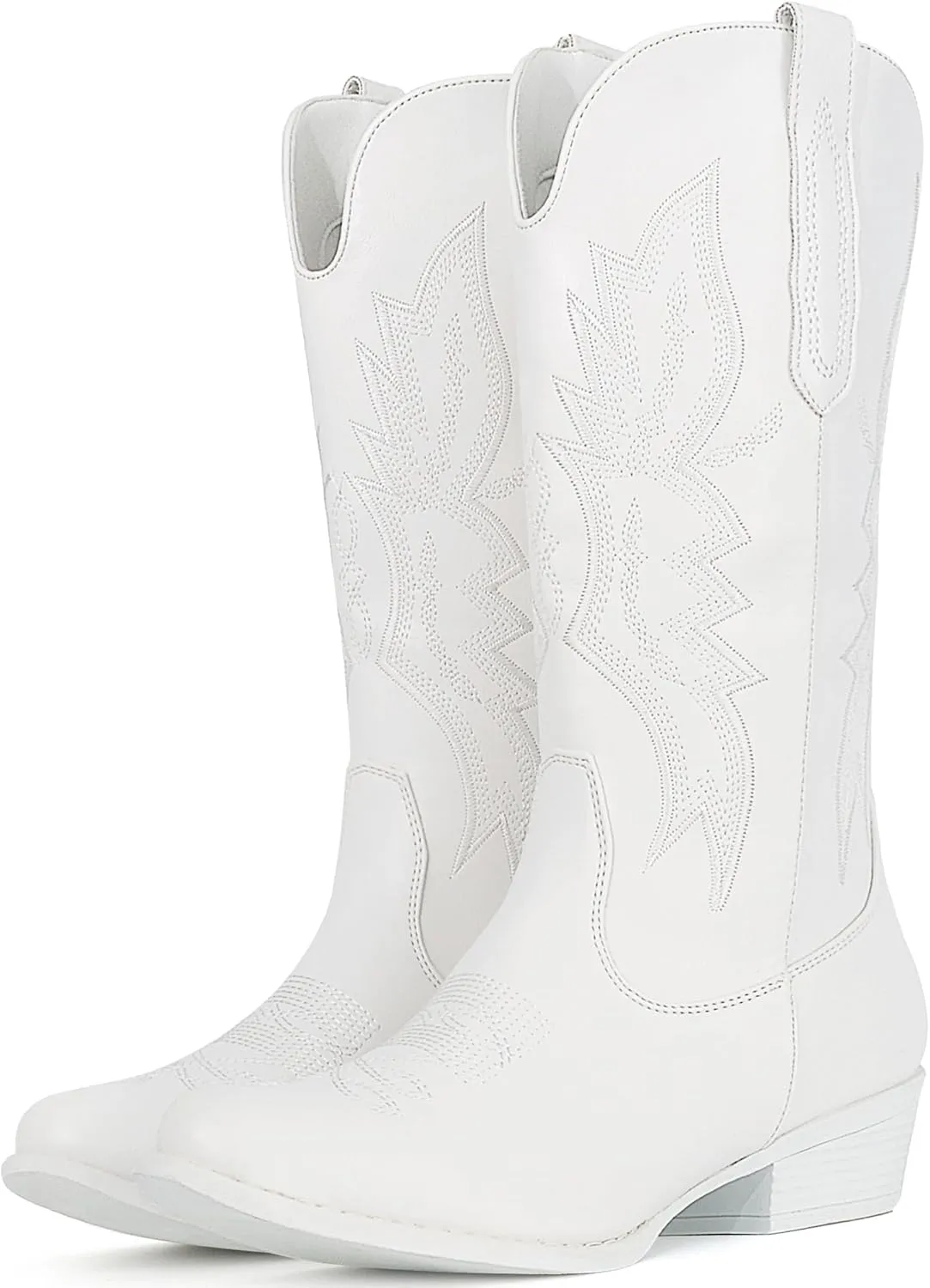 IUV Cowboy Boots For Women Western Boots Cowgirl Boots Pull On Pointy Toe Mid Calf Boots