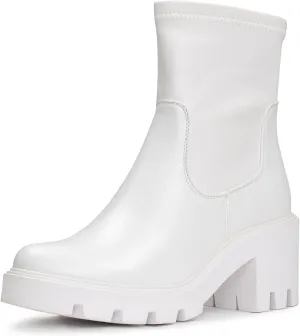 IXU 2024 Women's Chelsea Boots Chunky Boots For Women Platform Ankle Pull-On Lug Sole Elastic Fall Black Fashion Booties Shoe