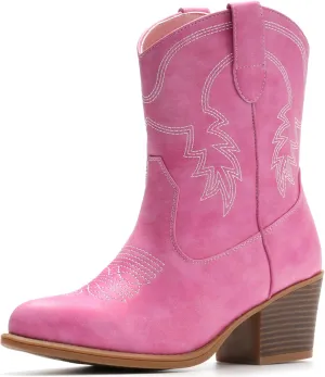 IXU Cowboy Boots for Women Ankle Cowgirl Booties Wide Mid Calf Pointed Toe Western Boots Short Chunky Classic Booties