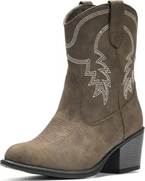 IXU Cowboy Boots for Women Ankle Cowgirl Booties Wide Mid Calf Pointed Toe Western Boots Short Chunky Classic Booties